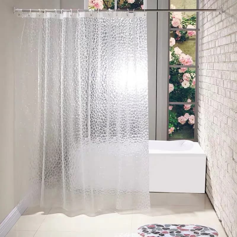 'A light glass of watertro Translucent shower curtain with water cube Waterproof PEVA material with 3D ice crystal texture