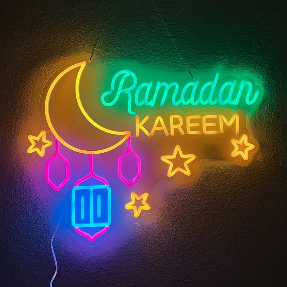 Eid Mubarak Neon Led Sign Ramadan Neon Light Decorazione da parete Lampada a LED Luce domestica Eid Mubarak Decor, Ramadan Neon Sign Light