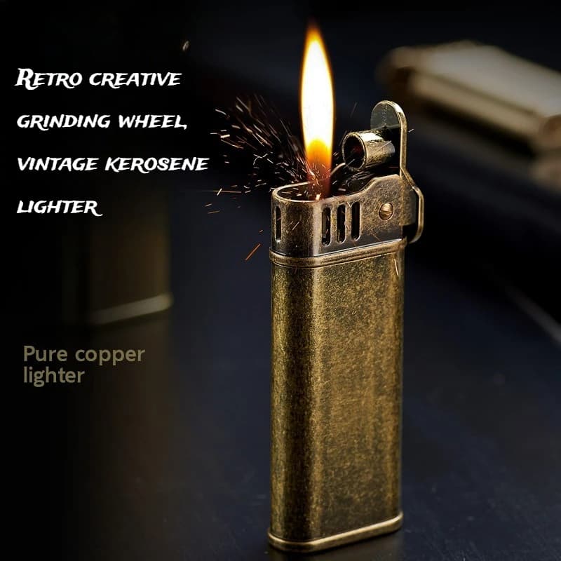 New Retro Creative Grinding Wheel Old-fashioned Antique Lighter Copper Alloy Body High-end Cigarette Accessories
