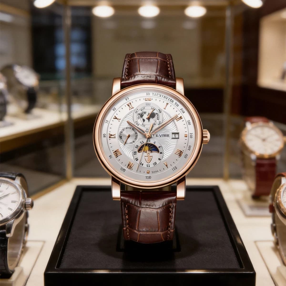High quality LIGE watch for man, waterproof, bright, with date, chronograph, leather, quartz.