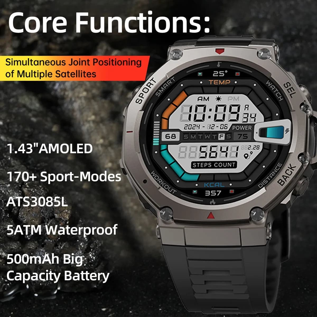 Novità per Xiaomi Samsung Smartwatch militare da uomo, smartwatch AMOLED da 1,43 pollici 5ATM impermeabile 170+ modalità sportive Chiamata GPS BT integrata