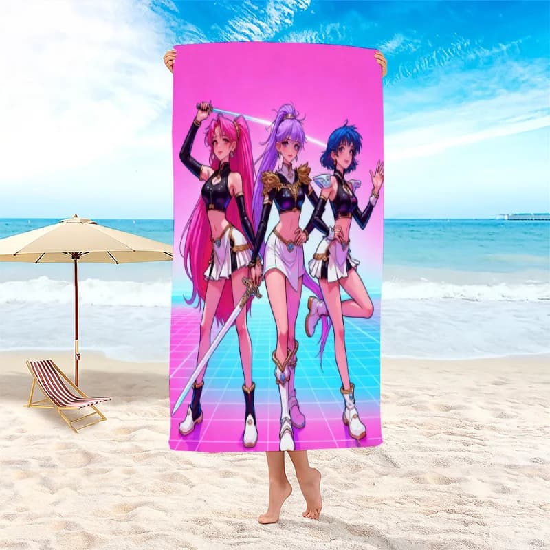 1 pezzo Asciugamano da spiaggia Anime Idol Fanart Magical Girl Warriors, in poliestere unisex, ad asciugatura rapida, morbido, essenziale per nuoto, surf, campeggio e viaggi