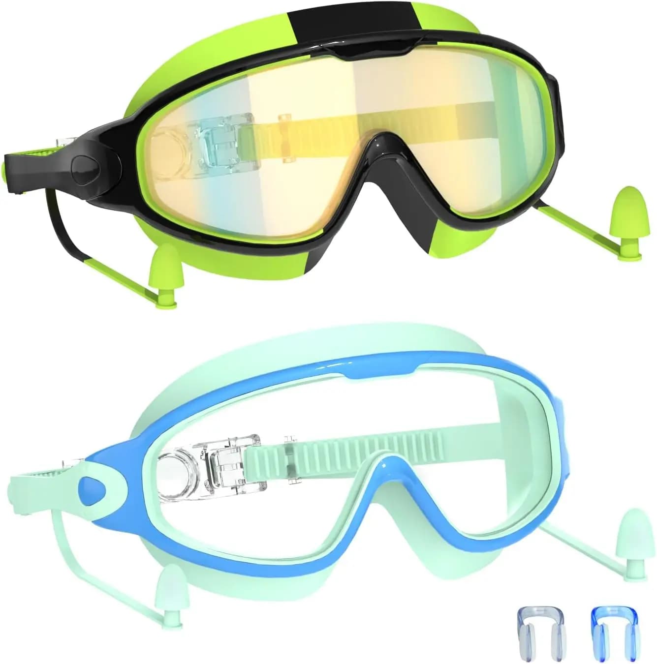 Swimwear for children with ear plugs, UV protection for boys and girls from 3 to 15 years old, big frame, 2 pack