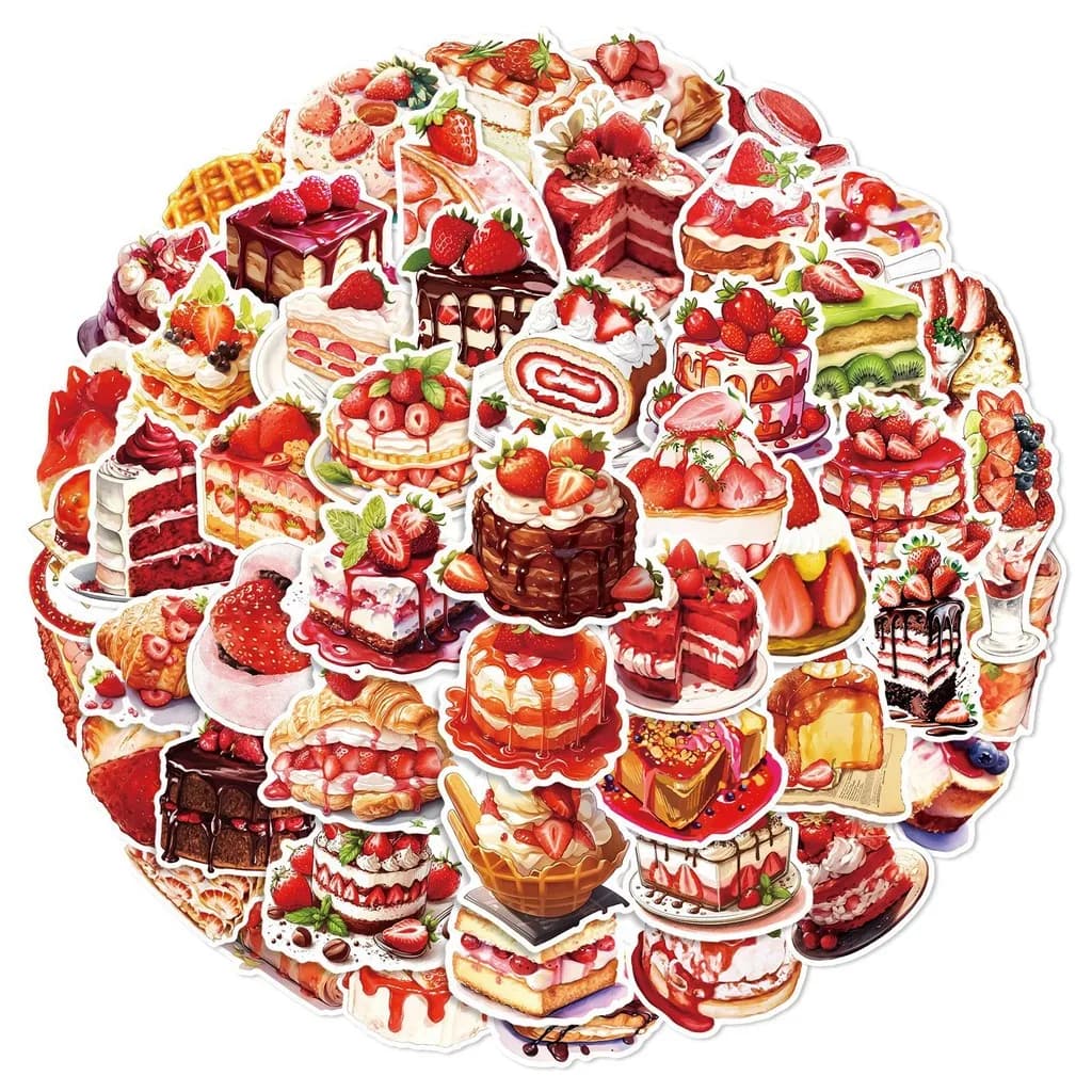 50 graffiti stickers for dessert with strawberry cake for decals for astucci for hand accounts for bicycle helmet
