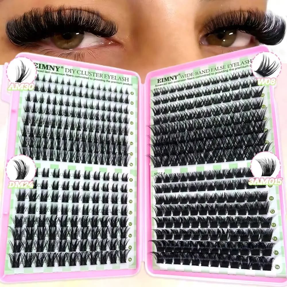8-16mm Long Natural Fin Eyelashes, Extension Kit Thin Eyelashes With Wall decal and Sealant, Shape Design, Wispy Style