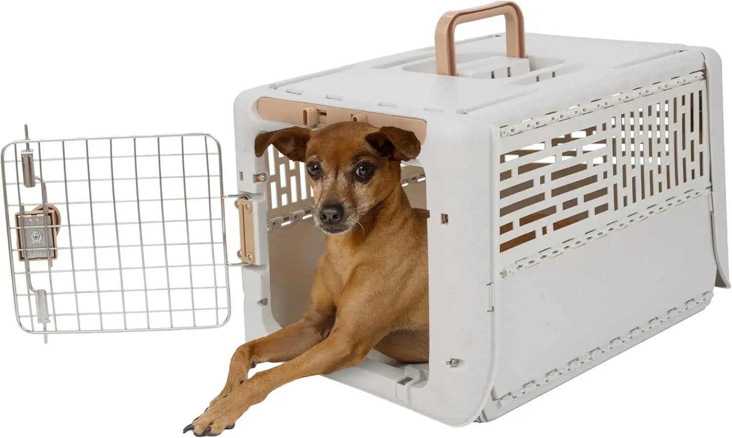 Trasportino per animali pieghevole con lato rigido, marrone chiaro, massimo 20 libbre, 19,6'L x 13,5'L x 12'A