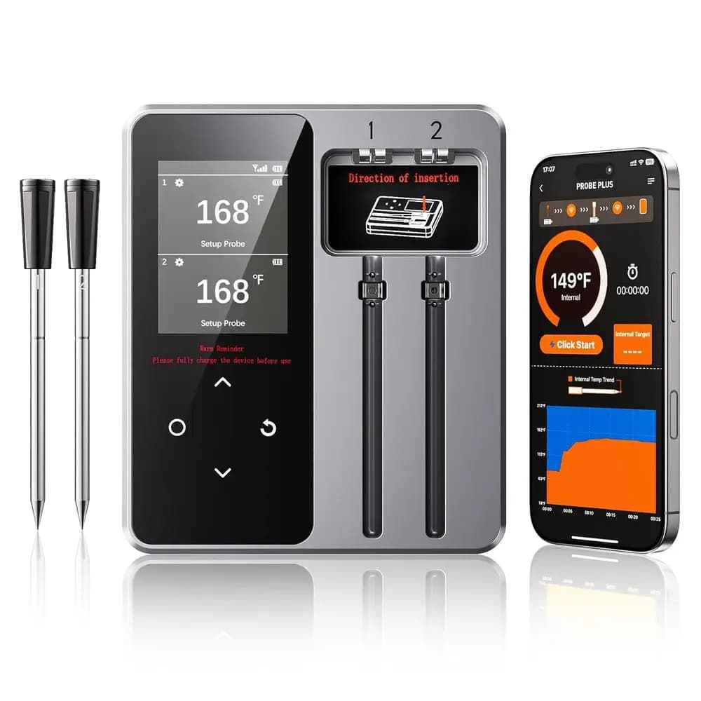 Bluetooth Meat Thermometer - 2 App probes and Control, Men's Gift, Intelligent Digital Thermometer for Kitchen, Oven, Smoker, Barbecue, Grill