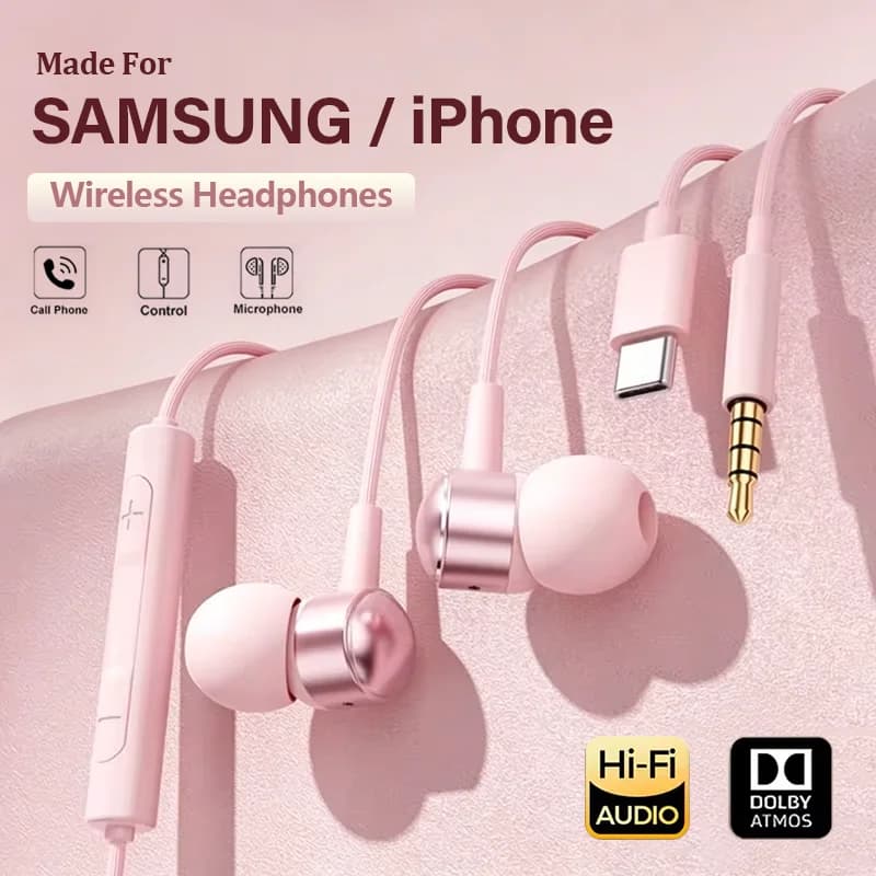 Cuffie USB C HiFi Bass Stereo Controllo del volume Microfono Tipo C Auricolari cablati da 3,5 mm per Galaxy S25 S24 S23 Ultra iPhone 16 15 Pro Max