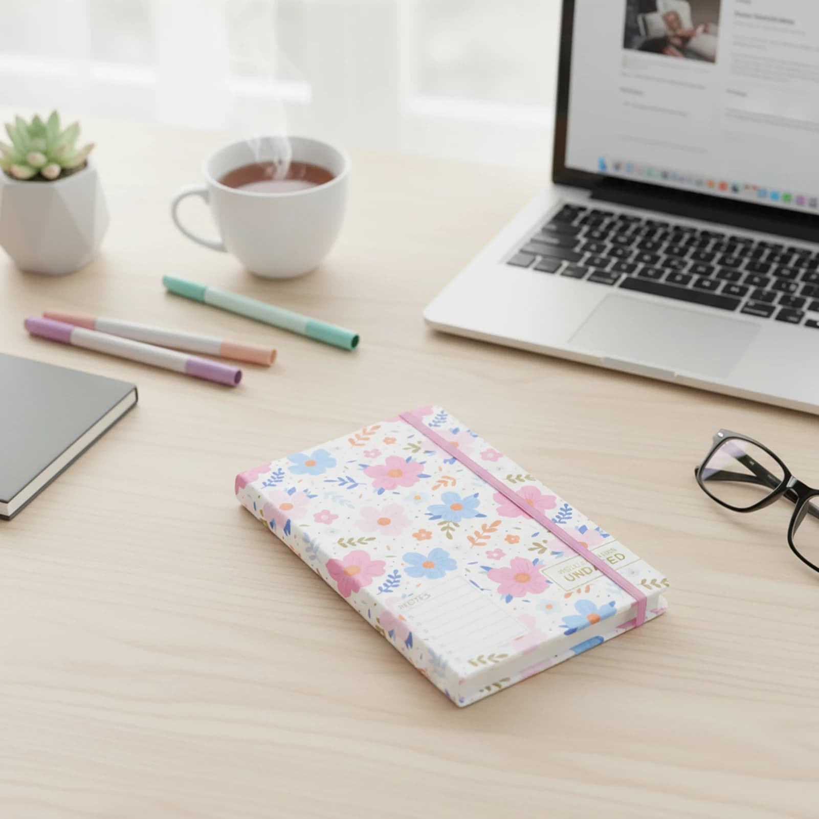 Agenda settimanale A5 con copertina floreale e farfalle, design senza data, per studenti e professionisti