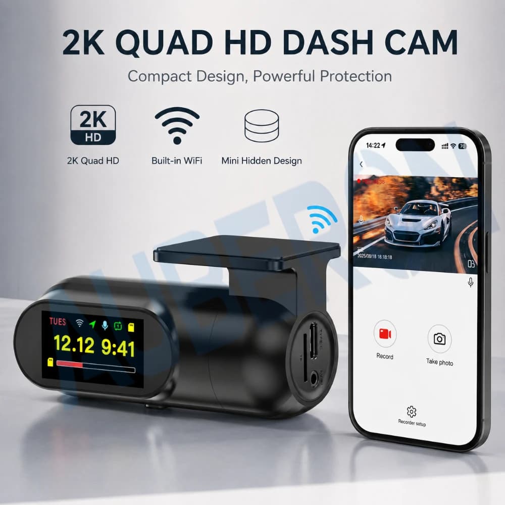 2K Dash Cam WiFi Car Camera Recorder 170° Wide Angle APP Control Driving Video Recorder G-Sensor Night Vision Loop Recording