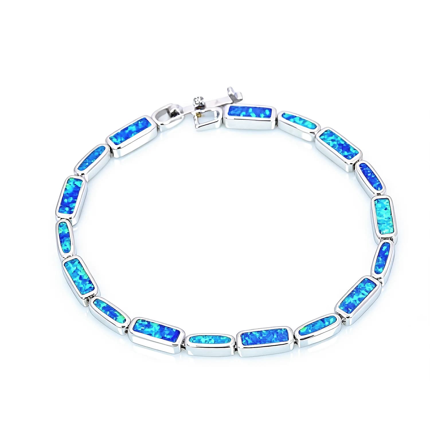 Trendy Youthful Blue Opal Geometric Bracelet for Women Silver Tone Mixed Shape Inlay Chain Jewelry,Perfect Party Gifts for Her