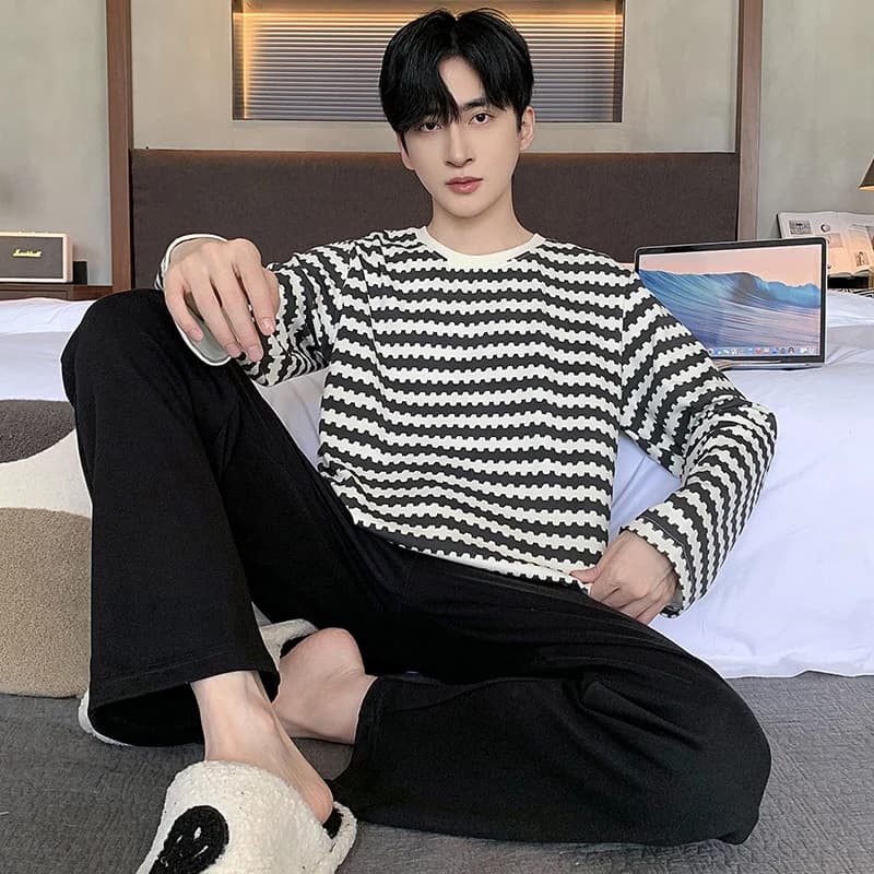 2024 New Cotton Homewear for Men autunno e primavera maniche lunghe Sleepwear 2 pz/set pigiama Set Young Boy Pjs Loungewear Dropship