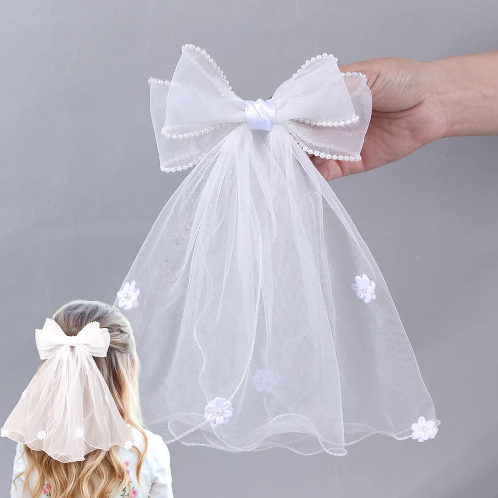 Fermagli per capelli in tulle bianco per ragazze Fiocco in rete da fata Grande forcina per fiori Barrette Summer Party Wedding Accessori per copricapo da donna