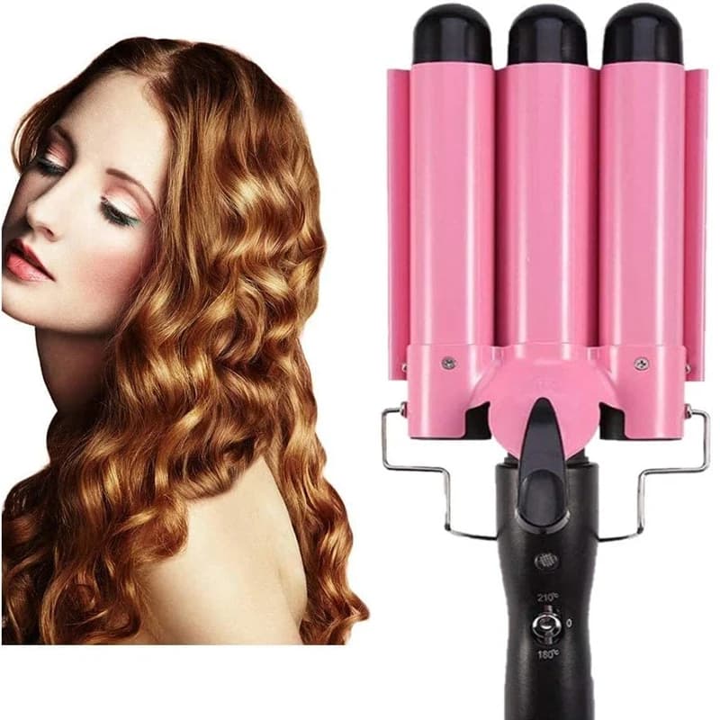 Nuovo Arricciacapelli Professionale Portatile a Tre Cilindri in Ceramica Rosa, Facile da Usare, Molto Venduto