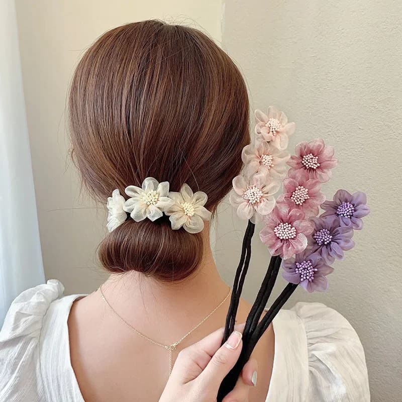 Fermaglio per capelli fiore in chiffon Bigodino per panino magico Styling per capelli Twist Maker Strumento Dount Twist Accessori per capelli Strumento per treccia di capelli per ragazza da donna