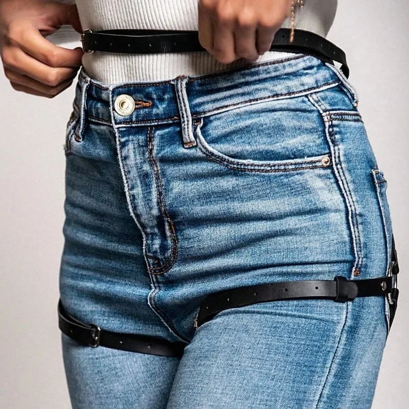 Imbracatura per Coscia in Pelle PU Stile Punk Goth da Donna, Imbracatura Regolabile per Gambe e Corpo, Accessorio per Jeans, Abbigliamento Gotico