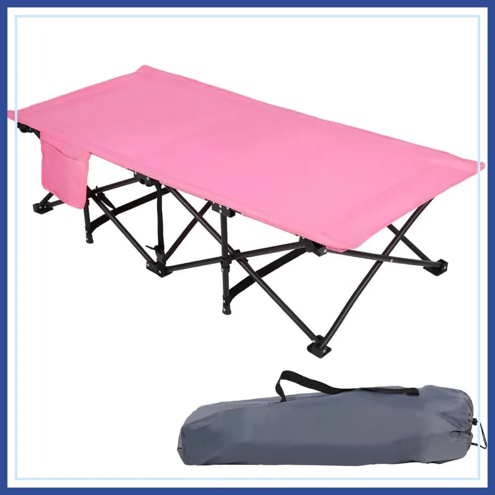 Lettino da viaggio extra lungo e portatile per dormire, lettino leggero per bambini con borsa per il trasporto, rosa 53x26 pollici