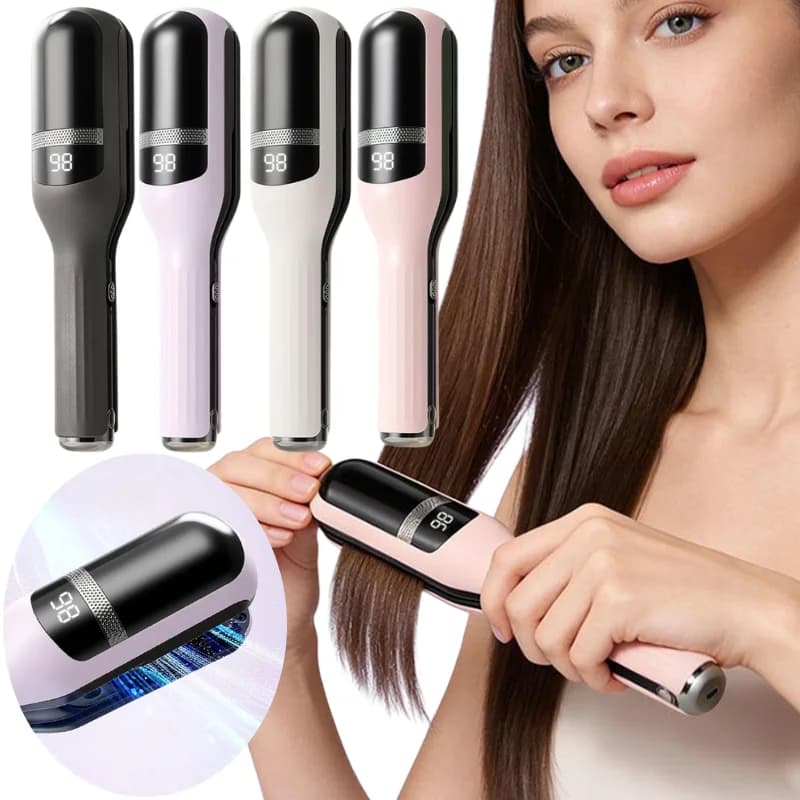 Portable Cordless Hair Straightener Comb Rechargeable Wireless Straightening Brush LCD Display Home Travel Hair Styling Device
