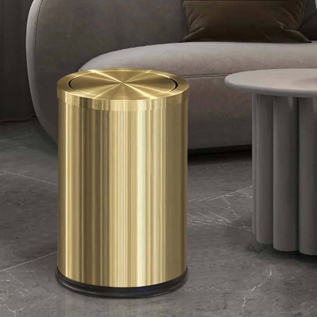 Pattumiera in acciaio inossidabile da 9 litri Semplice metallo dorato Elegante bagno Bidone della spazzatura Contenitore per la casa Riciclaggio dei rifiuti Strumenti per la pulizia
