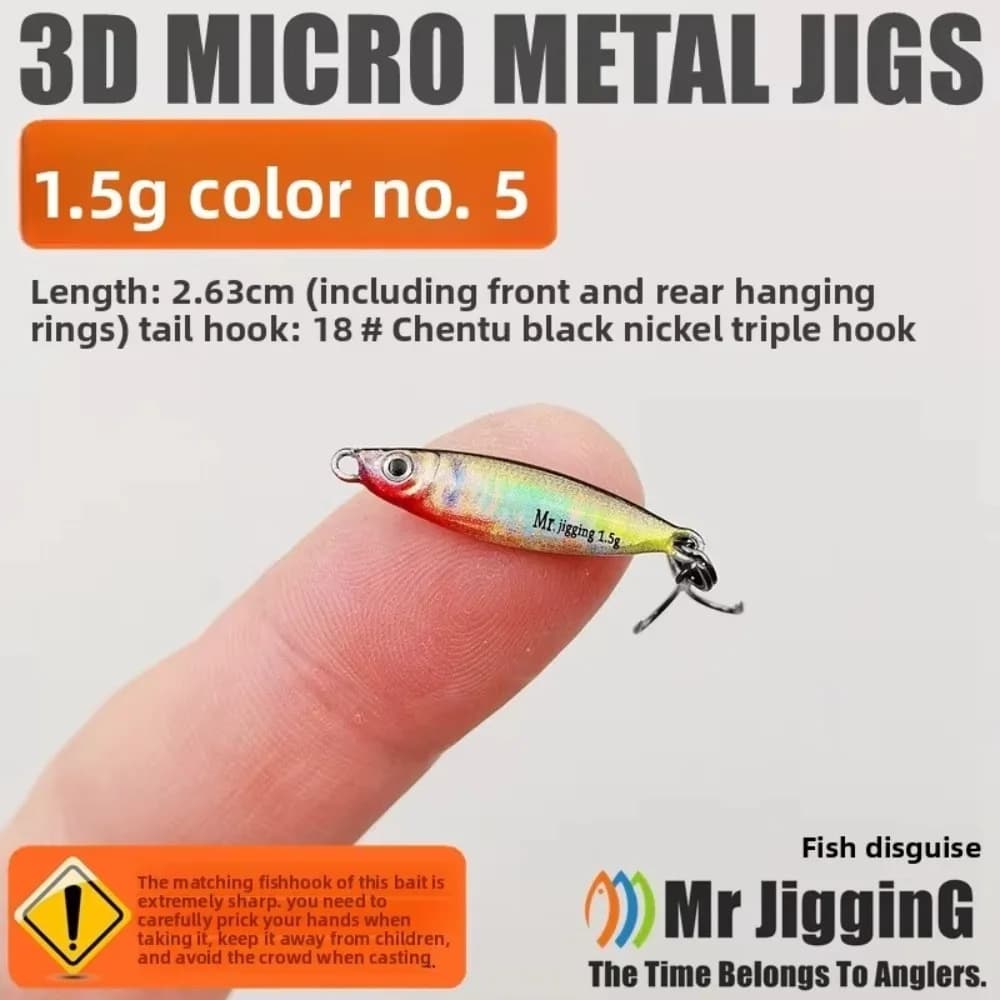 Metal Exit with Sequins, 3D Design, Weight 1.5g, Mini Jig in Metal, Hook Cucchiain, Metallic Material, Mini VIB 3D, Fishing bait