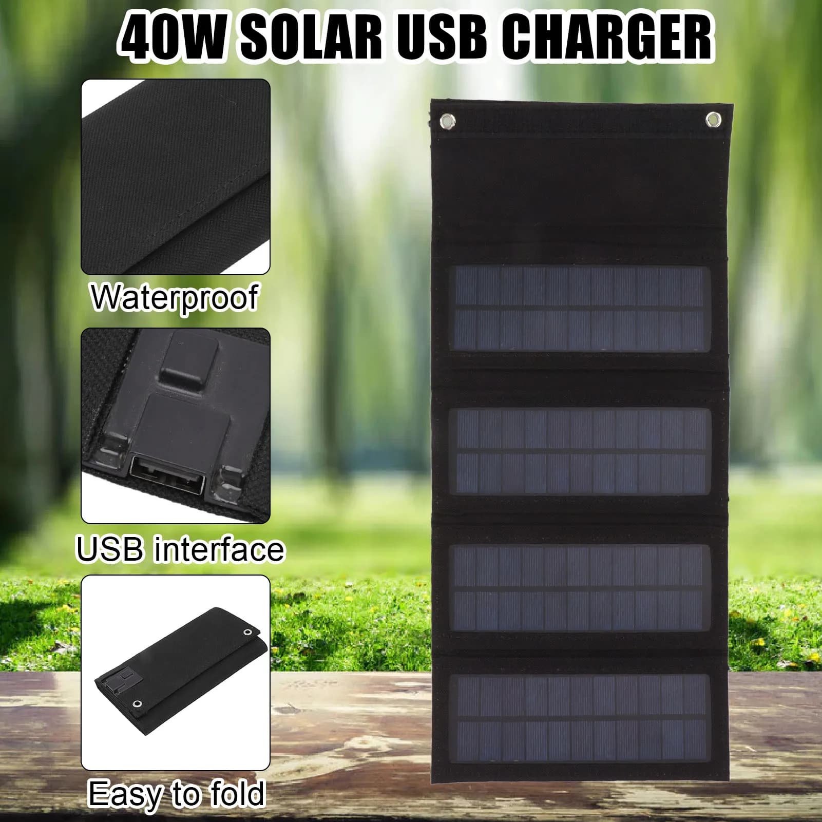 Pannello solare pieghevole da 40 W Pannello solare portatile da 40 W a bassa efficienza luminosa Interfaccia USB Peso leggero per lo zaino in spalla per l'escursionismo