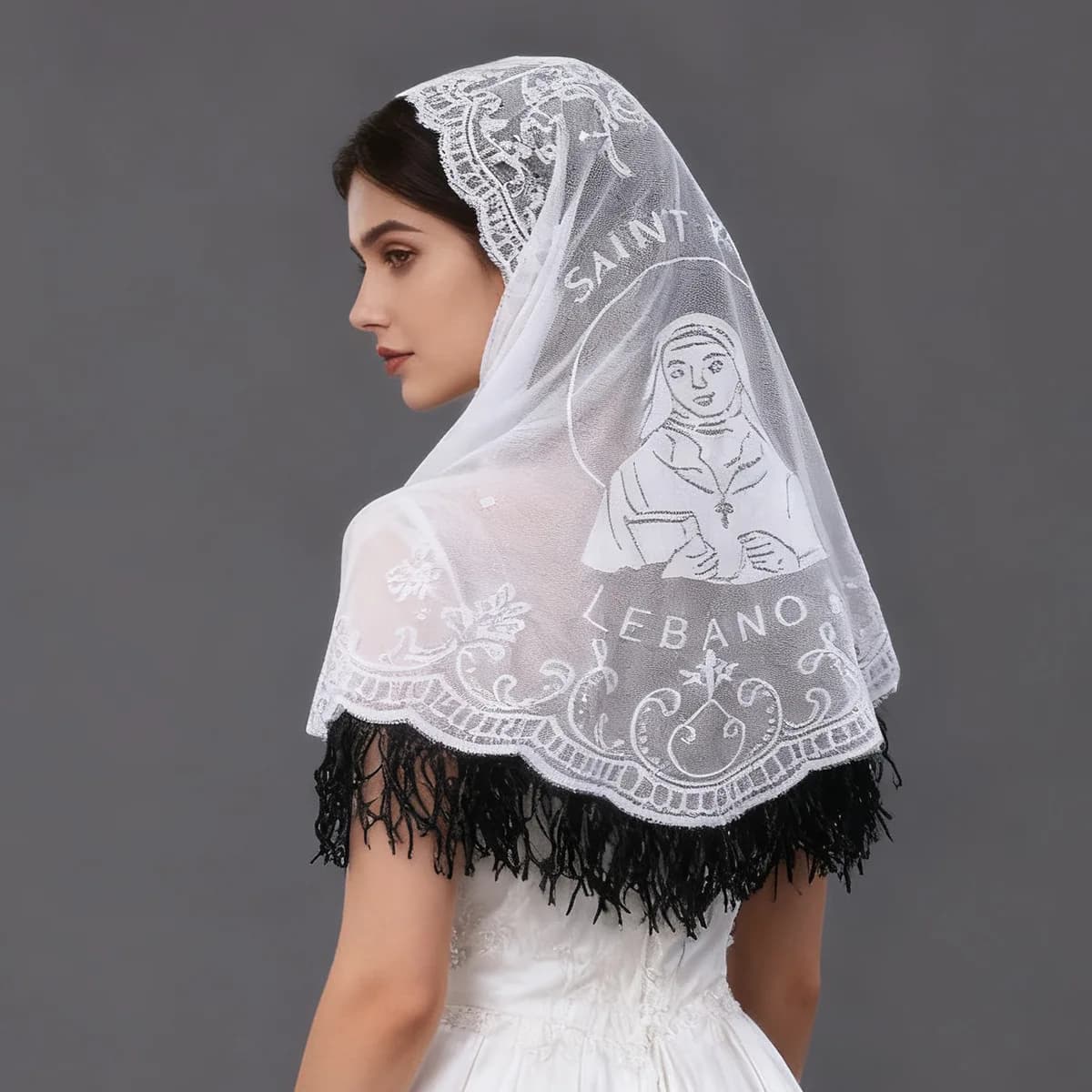 Turbante da Chiesa per la Liturgia della Madonna, Copricapo in Pizzo Traforato, Sciarpa Triangolare