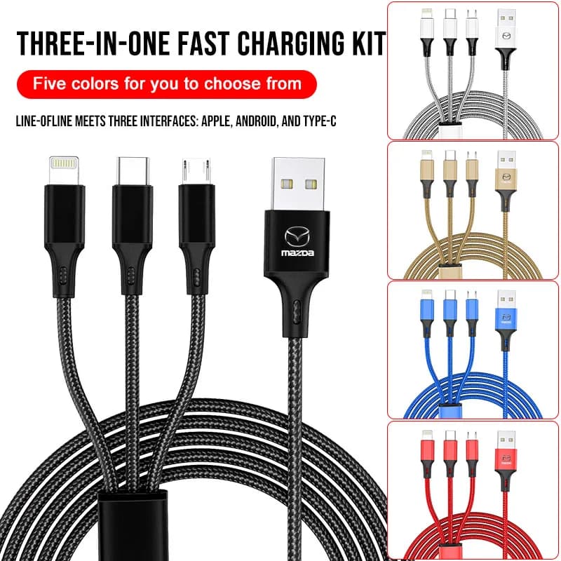 Car Electronics 3 in 1 Type C Lightning Micro USB Fast Charging Cable Emblem for Mazda 3 CX5 CX8 2 3 6 DJ CX3 CX9 Valve Stems