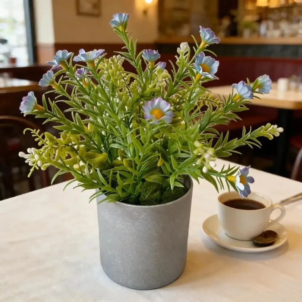 Realistic Artificial Margarites in Vase, Simulated Green Plant Hand-made with Vase, Realistic Fined Flower in Vase