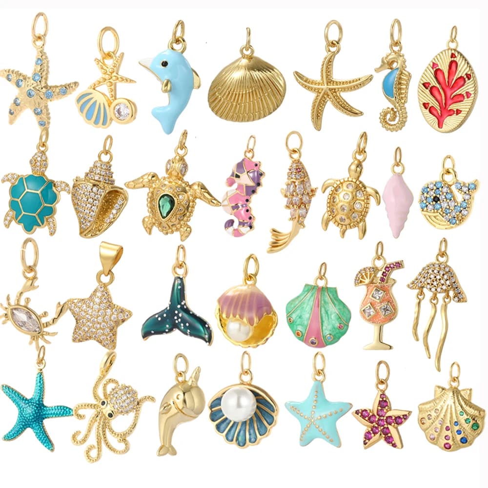 Simpatico conchiglia stella marina pavimenta ciondoli CZ per la produzione di gioielli, forniture fai da te, bracciale, collana, orecchini, portachiavi, accessori