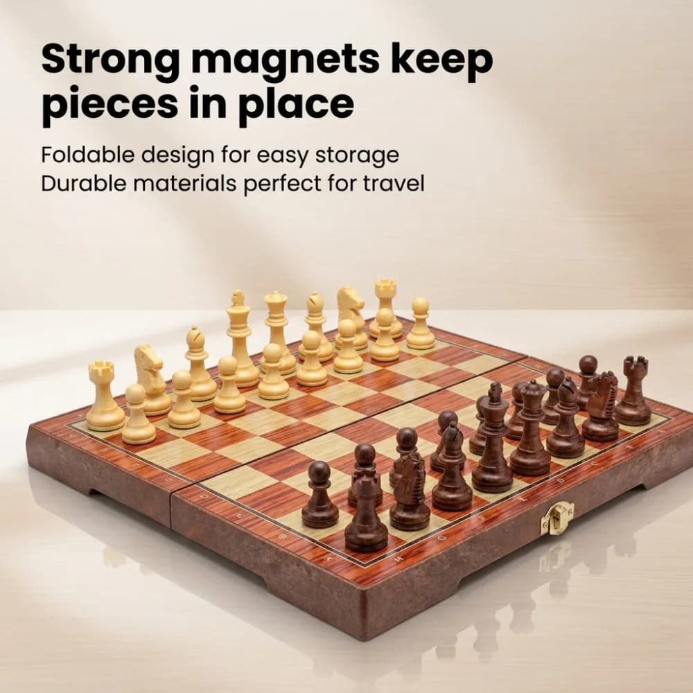 Magnetic Wooden Folding Chess Set Felted Game Board Interior Storage Adult Kids Gift Family Game Chess Board