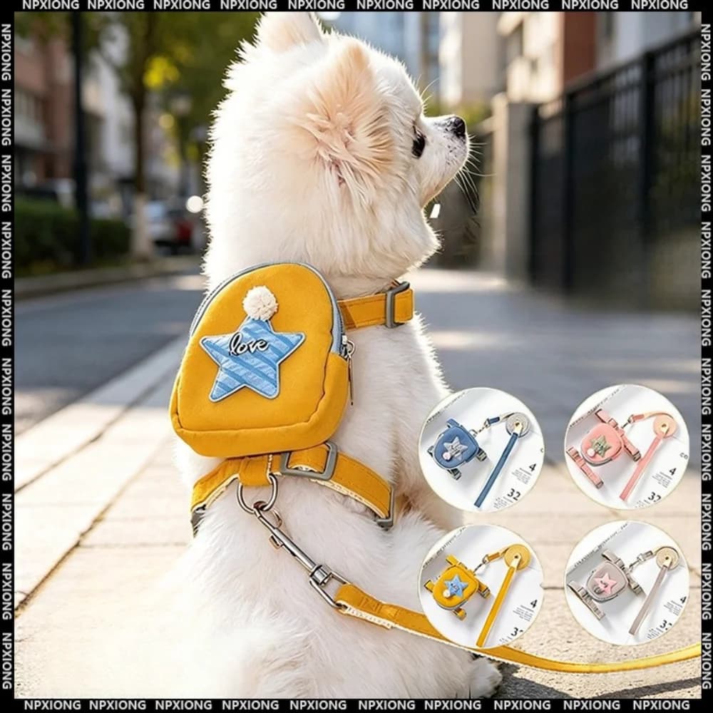 1Pcs Cute Pet Backpack Chest Strap Anti Breakaway Outdoor Cat Walking Leash Dog Leash Adjustable Cat and Dog Walking Strap Leash