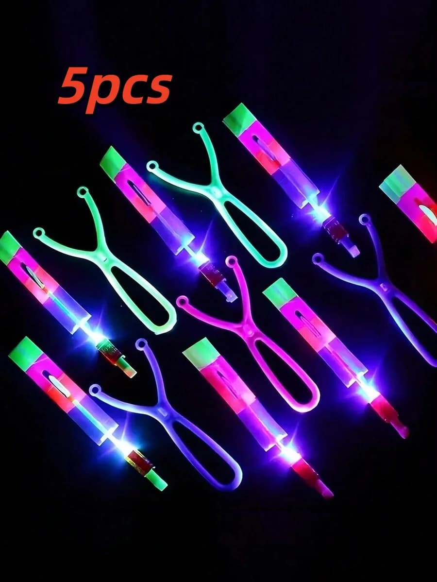 Fionde Lanciarazzi con 5 Elicotteri LED + 5 Lanciatori, Giocattoli Volanti Luminosi per Bambini e Bambine