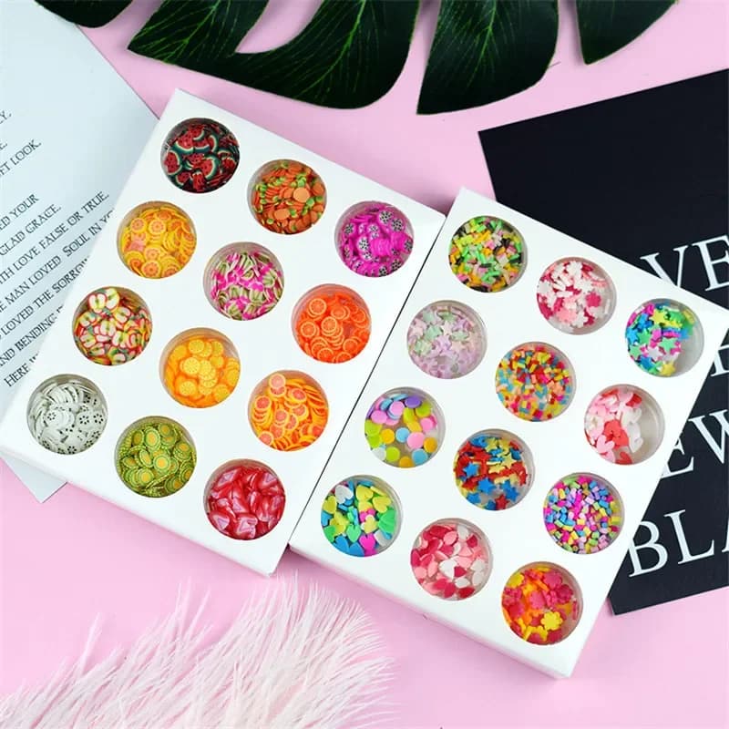 12 fori melma ceramica morbida fetta di frutta perla paillettes spruzza Filler giocattoli per bambini modellazione argilla accessori fai da te suggerimenti per Nail Art