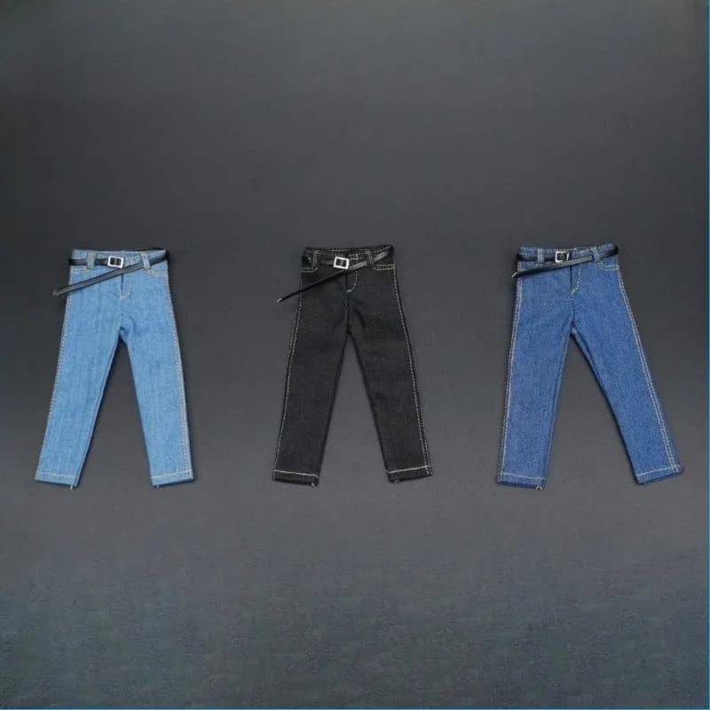 In Stock 1/12 Scale Male Soldier Deep/Light Blue/Black Jeans with Belt Model for 6'' TBL PH Action Figure Doll Toys Accessory