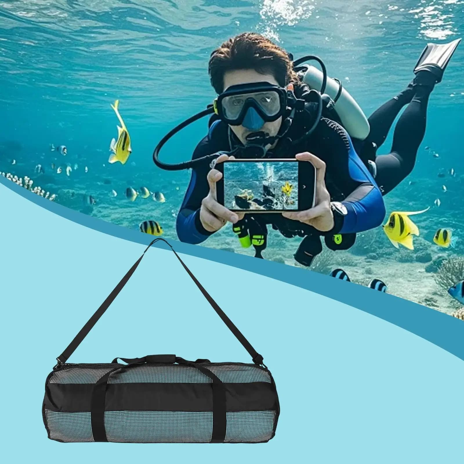 Snorkeling Equipment Network Large Sub Bag, Waterproof Water Equipment Bag for Water Sports and Travel