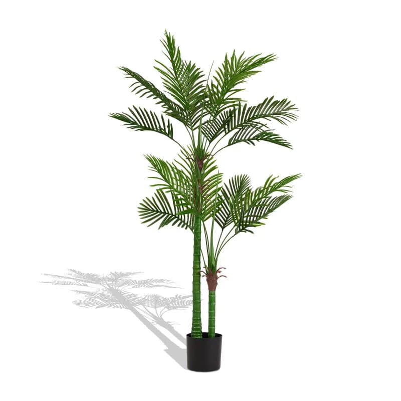 Artificial palm in golden barrel, palm plant in fake areca 180 cm high pot for interior or exterior decorations for home and office, adjustable