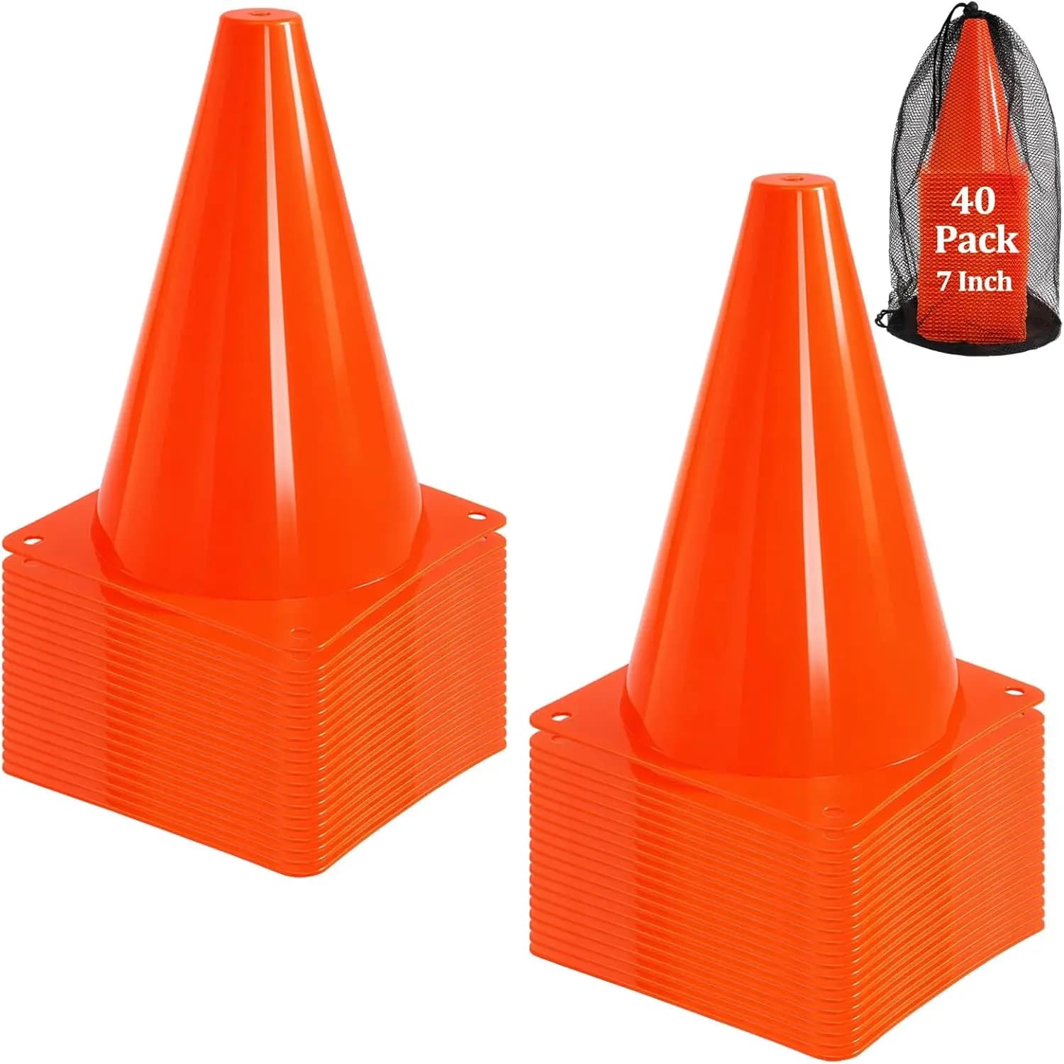Pack of 40 Cones of 7 Inches Plastic Training for Football, Basketball, Football and Sports Exercises at the Open