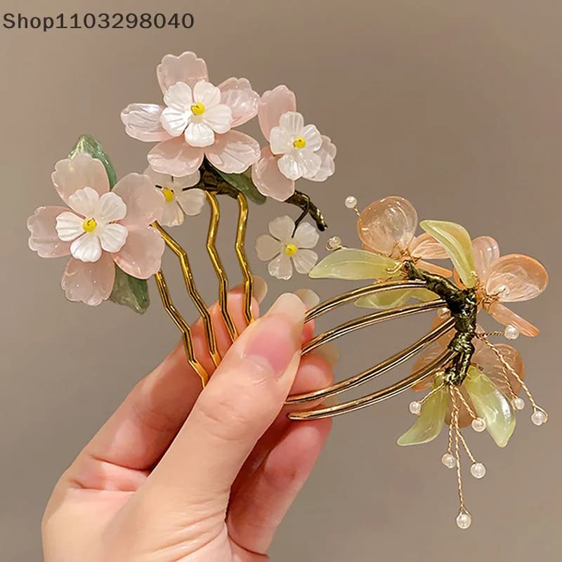 Elegante forcina a forma di U con design floreale, bastoncino per capelli in stile cinese classico per accessori Hanfu