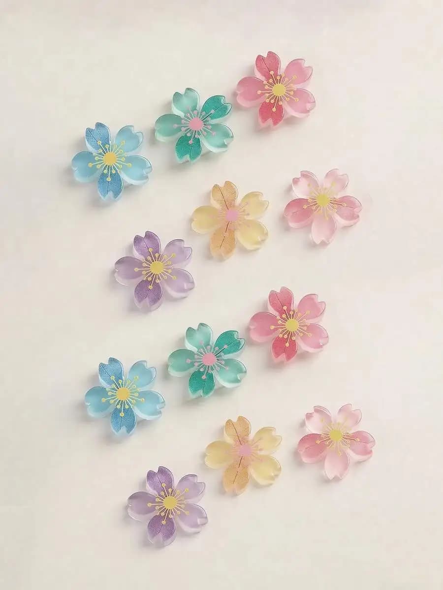 12pcs Glow-In-The-Dark Cherry Blossom Shoe Charms For Slippers Clogs Sandals DIY Decor