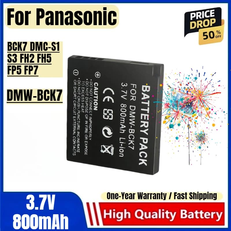 DMW-BCK7 3.7V 800mAh Battery and Rechargeable Charger for Panasonic BCK7 DMC-S1 S3 FH2 FH5 FP5 FP7