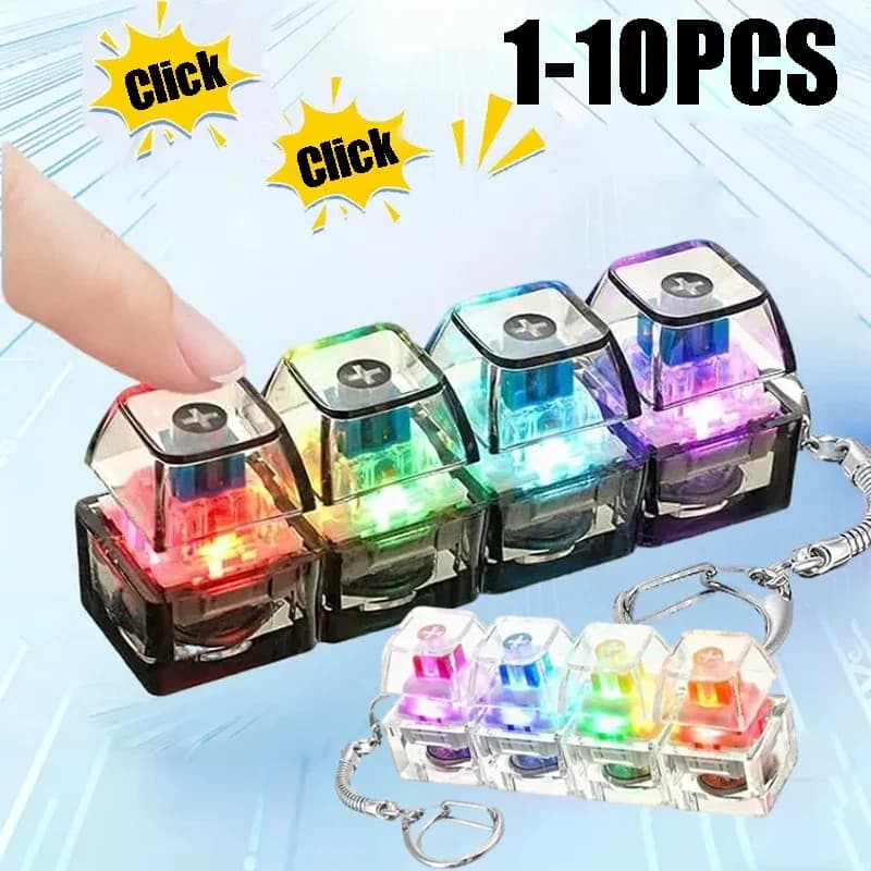 Portachiavi LED Luminoso Antistress, Giocattolo Sensoriale a Cristallo Clicker per Alleviare lo Stress, Gadget Fidget a Forma di Tastiera per Adulti e Bambini
