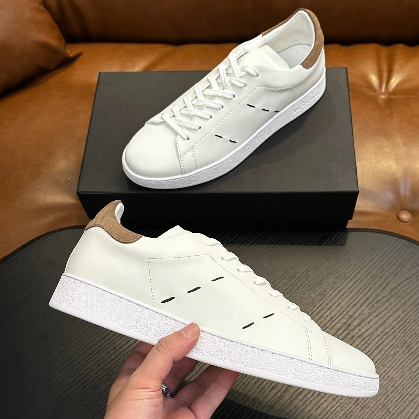 Scarpe da Uomo di Marca di Lusso, Sneakers Casual Fatte a Mano, Tomaia in Pelle di Vitello, Traspiranti e Resistenti per Escursionismo, Ciclismo e Jogging, Regali per le Vacanze