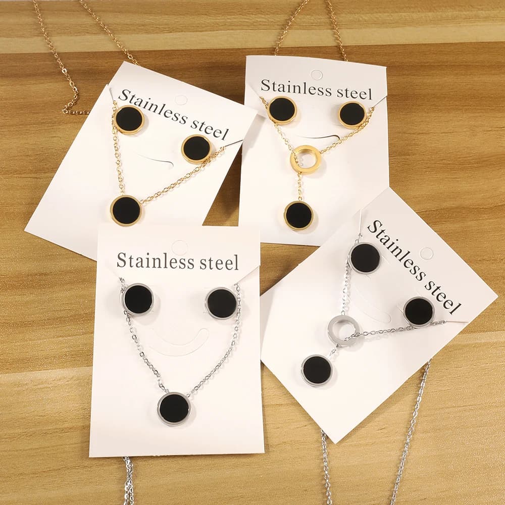 Simple Gold Plated Jewelry Set for Woman Pendant Necklaces Earrings Sets Round Shell Stainless Steel Trendy Hollowed Out Design