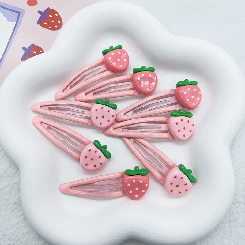 Simpatici accessori per capelli da ragazza, 2 pezzi, fermaglio rosa a forma di fragola, clip BB per frangia