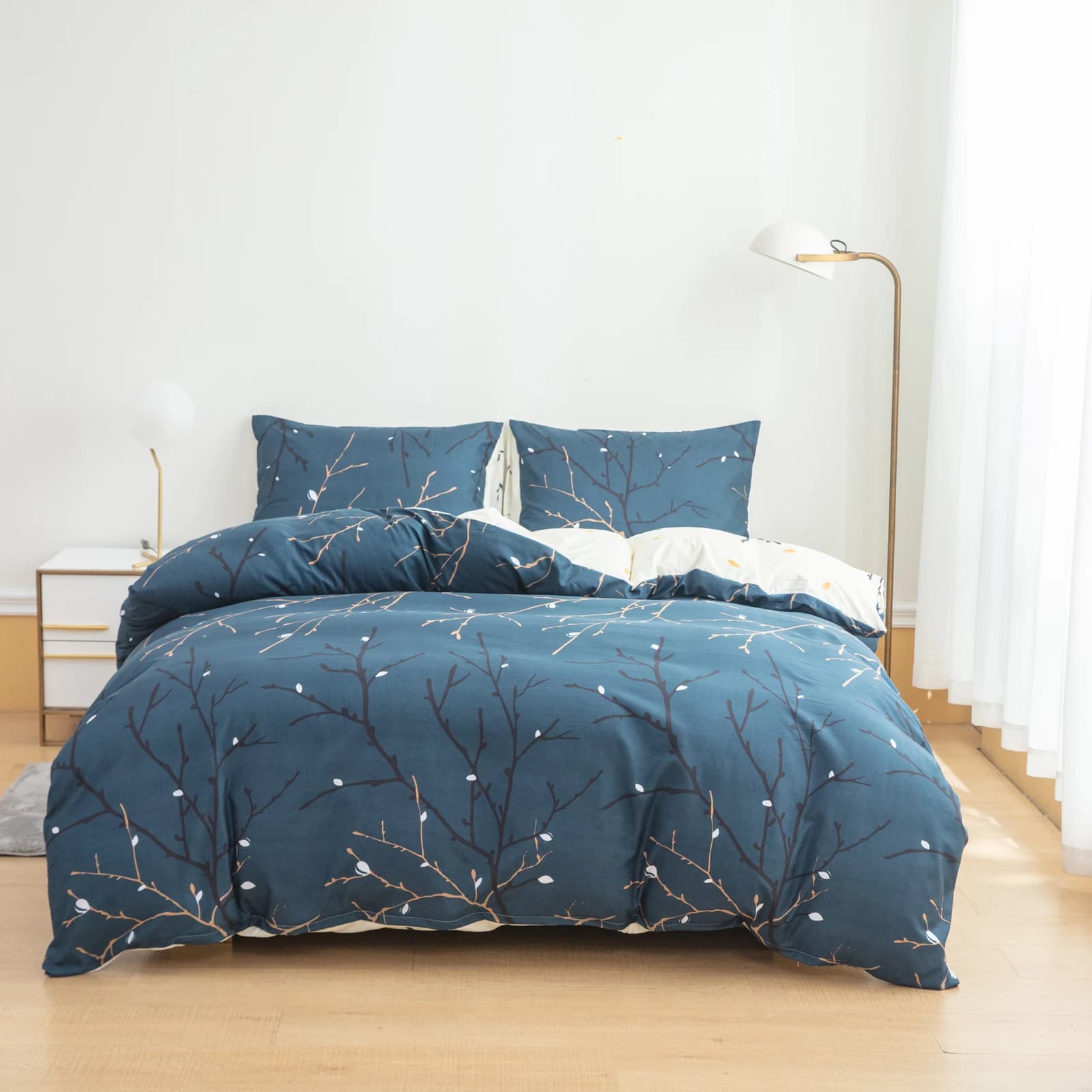 Set of 3 Pieces Cover + 2 Loyalty, Floral Print in Polyester Ab Version, Ultra Soft and Comfortable Double Beds, Set Breathable Bed Linen in Polyester, Suitable for Bedroom and Guest Room (Copriletto + Loyalty, No Down and Upholstery) Cover with Hinge + Pocket Federation