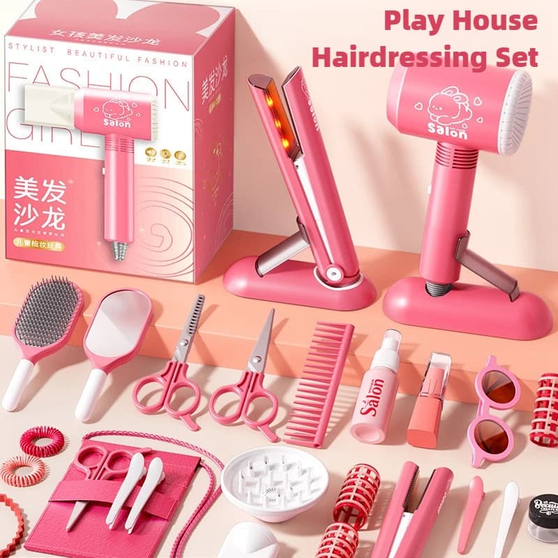 Beauty salon set for girls Beauty makeup set for children hair Simulation Hair dryer Fashion styling tool Pretend to play home Gift Fun game