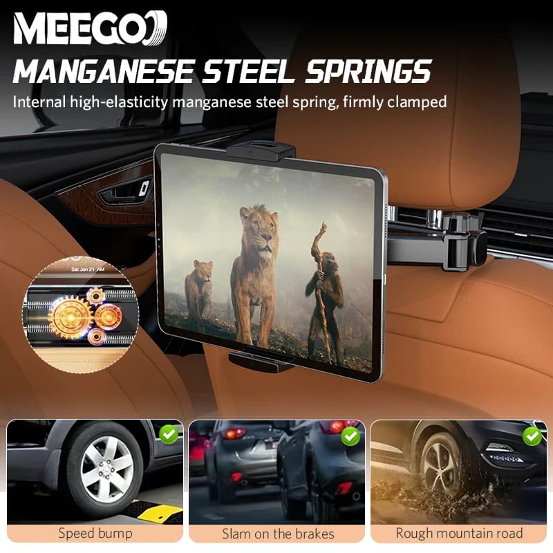 MeeGoo Car Headrest Mount, 270MM Telescopic Arm, 360° Rotation, Fits 4.7-13" Phone/Tablet, Aluminum Alloy, Black, Universal for