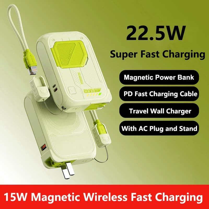 For Magsafe Power Bank 20000mAh with 22.5W Quick Wireless Magnetic Charger Wall Charger Cable for iPhone 17 Samsung S25 Powerbank