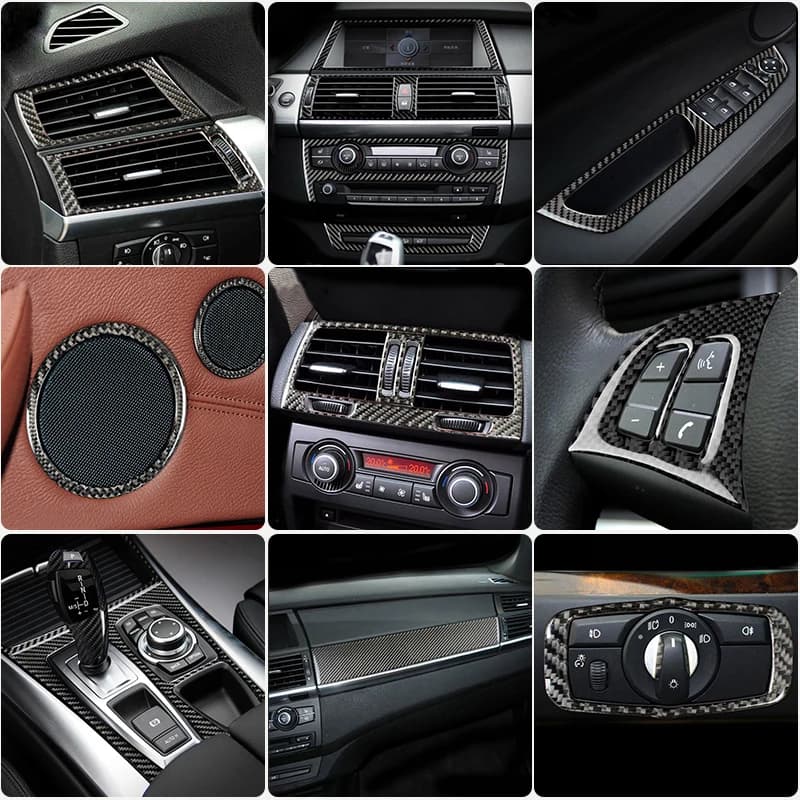 Fibra di carbonio per BMW E70 E71 X5 X6 Interni Gearshift Aria condizionata AC CD Pannello Luce di lettura Copertura Trim Adesivi Accessori