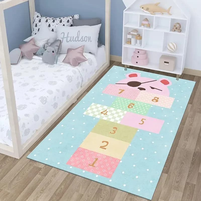 Light Gray Children's Hopscotch Carpet for Boy Girl Cartoon Game Carpets Living Room Baby Crawling Non-slip Mat Home Decoration